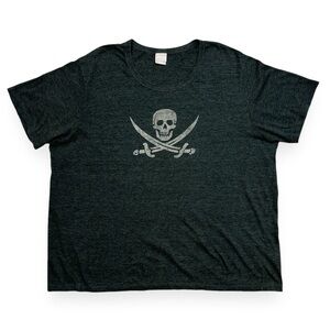 UTILITY Grey Scoop Neck Shirt Jolly Roger Skull Crossbones Graphic